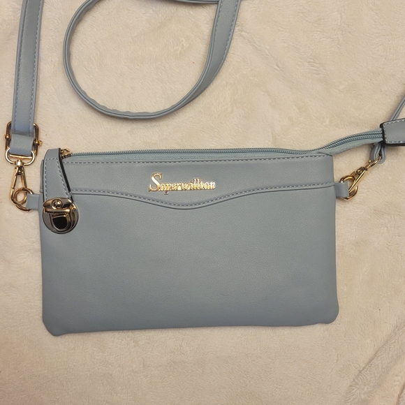 Willow Handbags - Willow Powder Blue Crossbody Bag with Gold Hardware